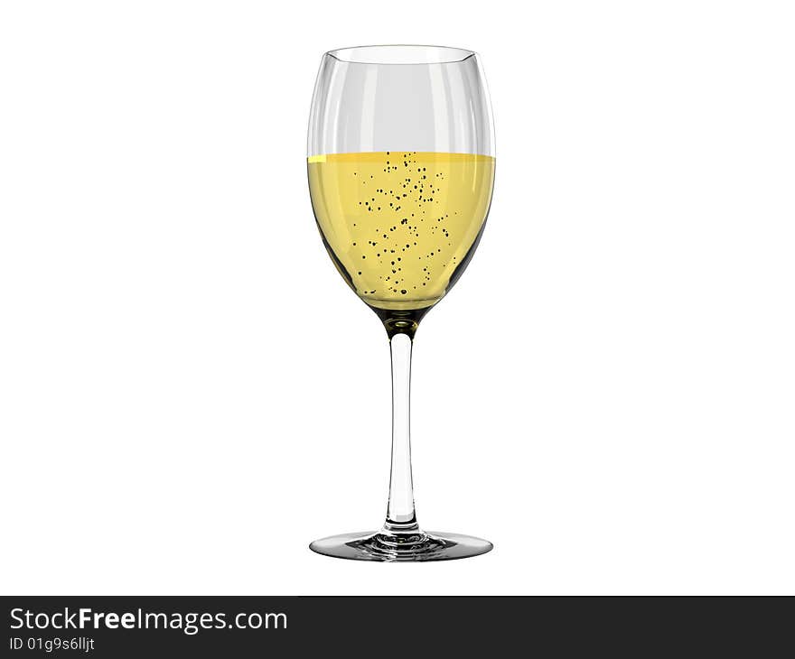 Champagne in glass on white background