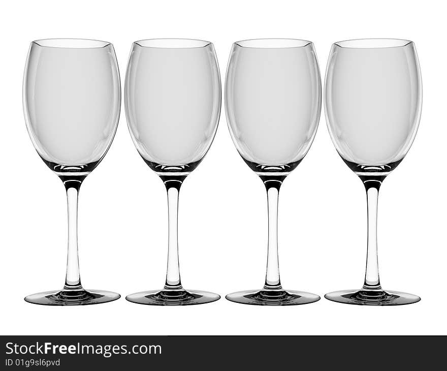 Champagne glasses on white background