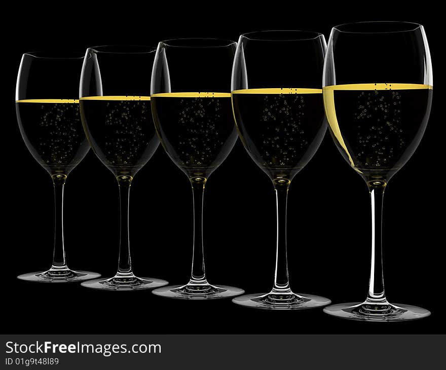 Champagne in glass isolated on black background