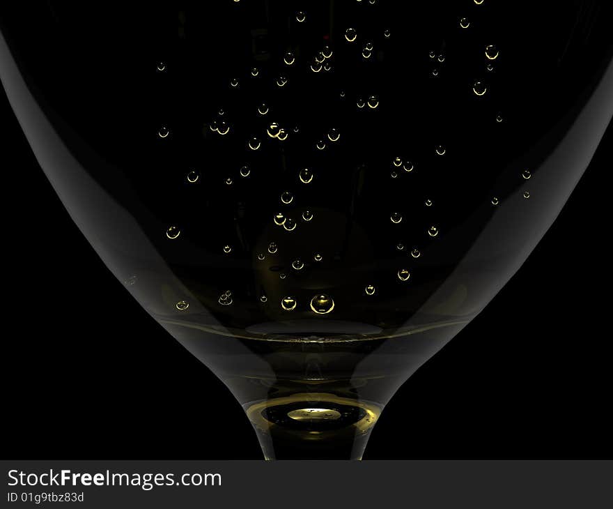 Champagne in glass isolated on black background