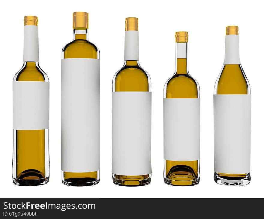 Wine bottles with blank labels isolated on white background