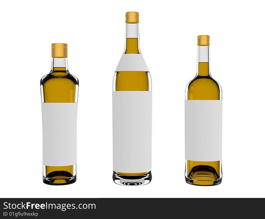 Wine bottles with blank labels isolated on white background