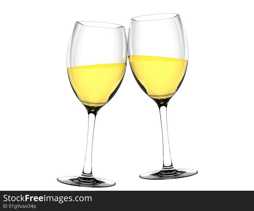 Champagne in glass on white background