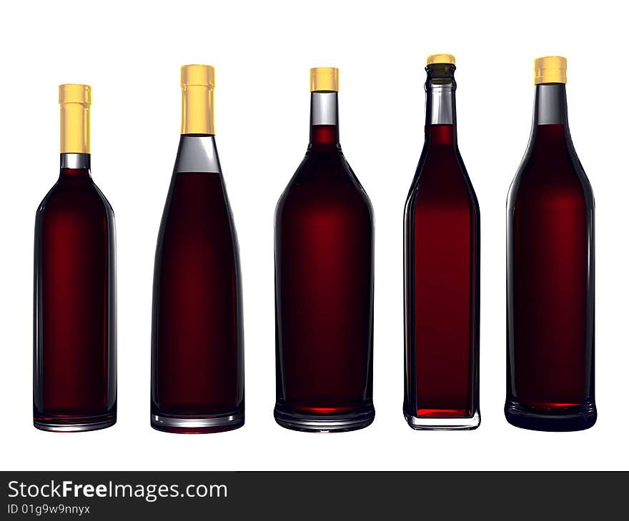 Wine bottles without labels isolated on white background