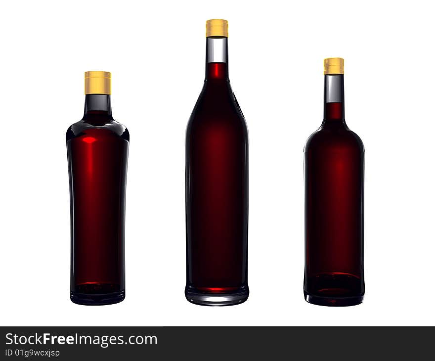 Wine bottles without labels isolated on white background