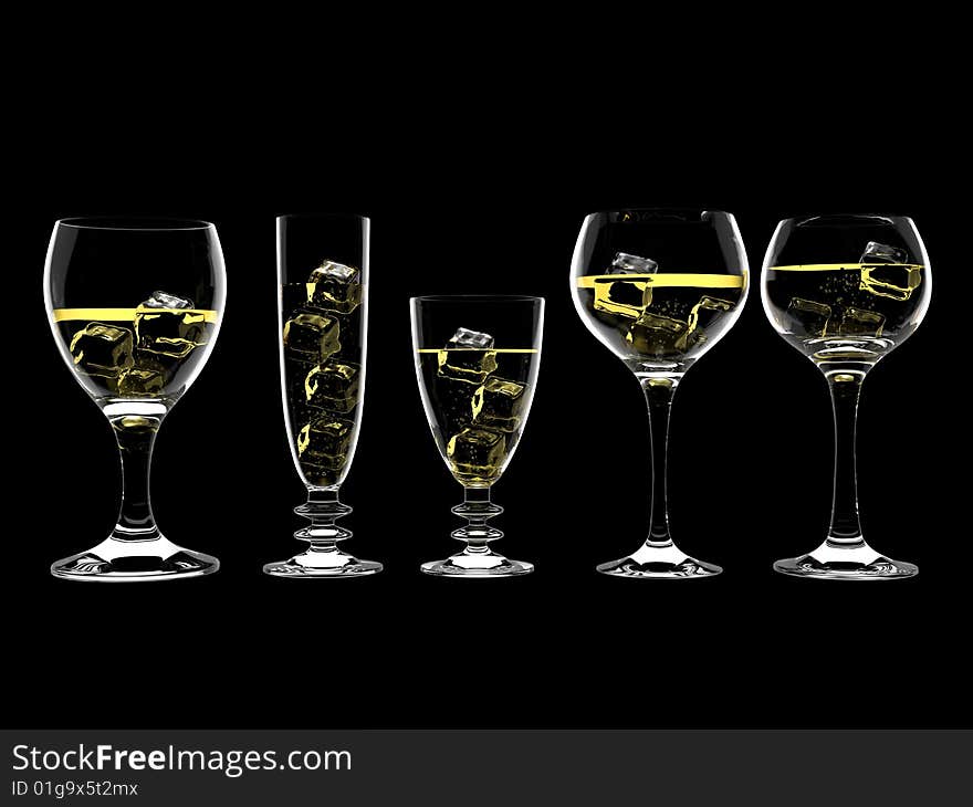 Wine in glass with ice on black background