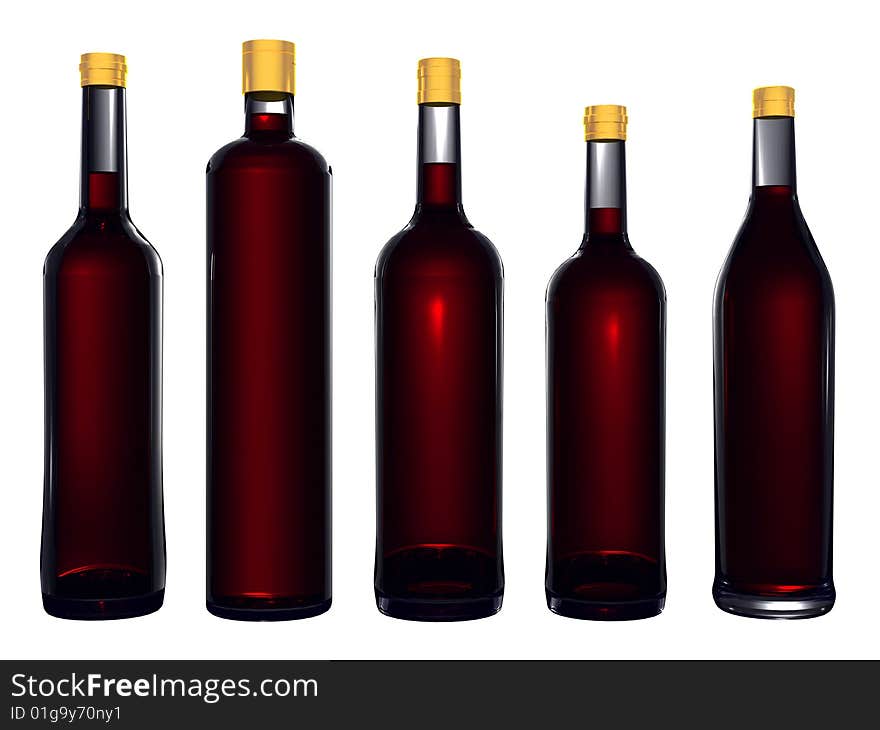 Wine bottles without labels isolated on white background