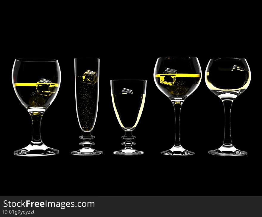 Champagne or wine with ice in glass