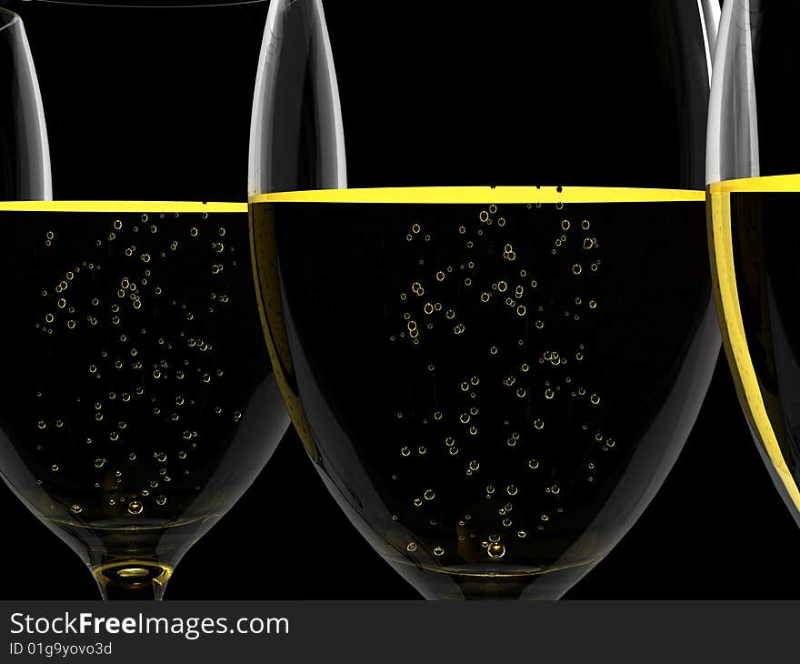 Champagne in glass on black background