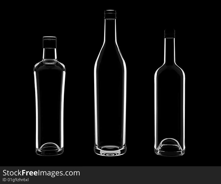 Wine bottles isolated on black background