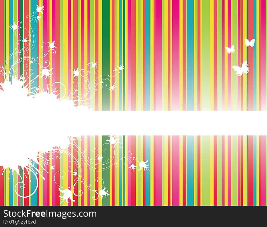 Colorful floral background with stripes