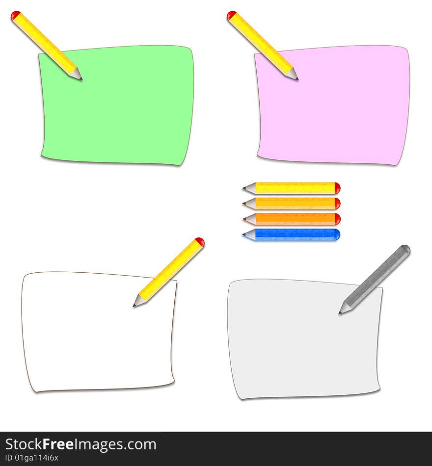 Pencil and paper sheet icons or clip arts. Pencil and paper sheet icons or clip arts