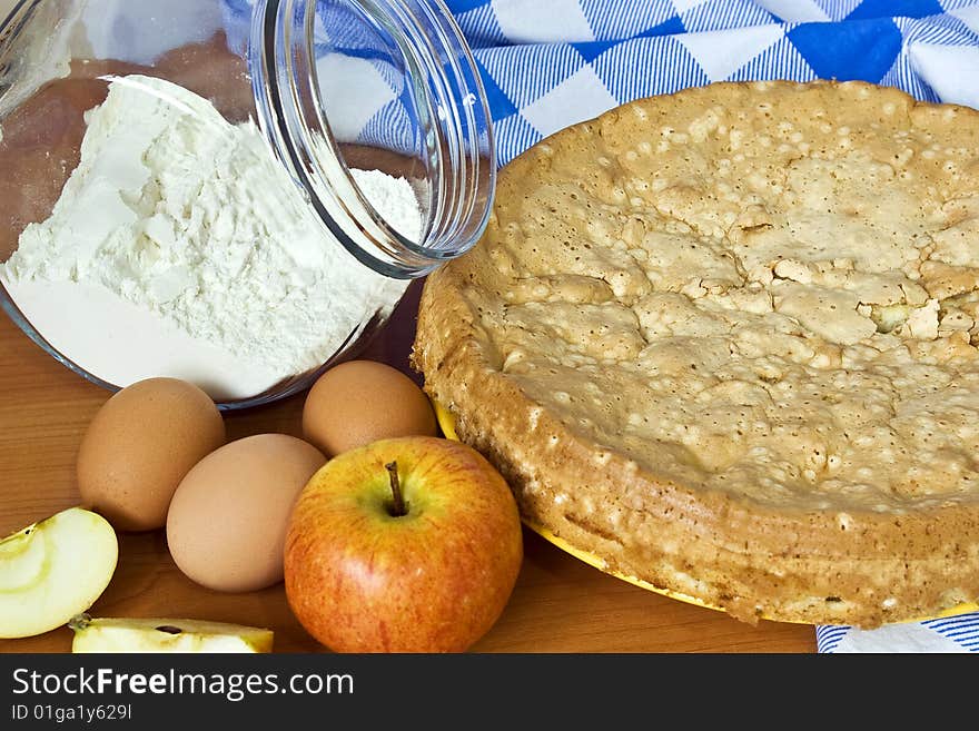 Apple pie and food ingredients for baking