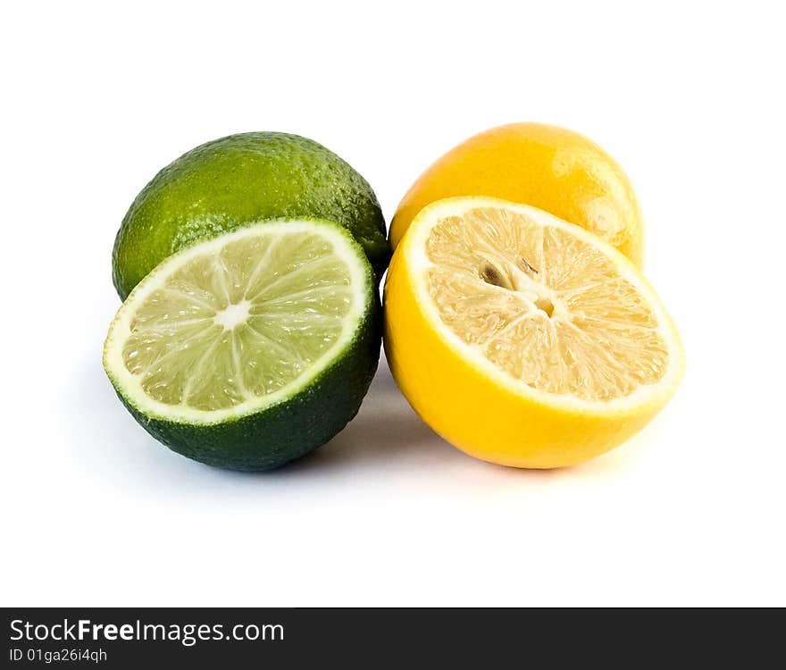 Lime and lemon isolated on white background