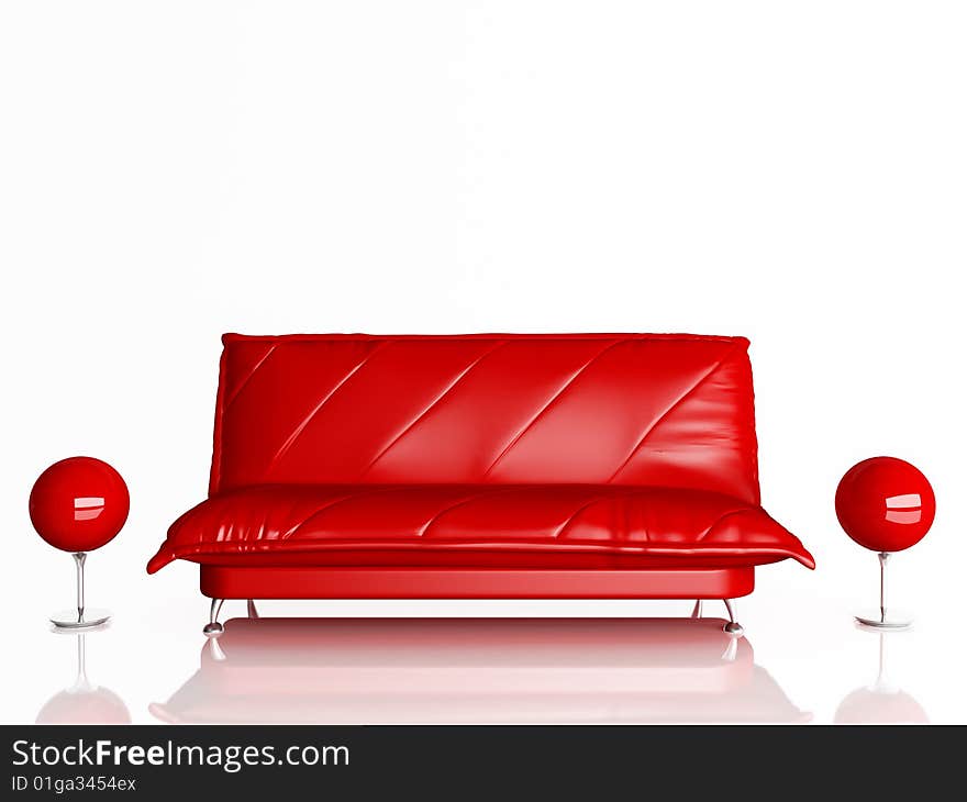 The image of a sofa and lamps on a white background. The image of a sofa and lamps on a white background