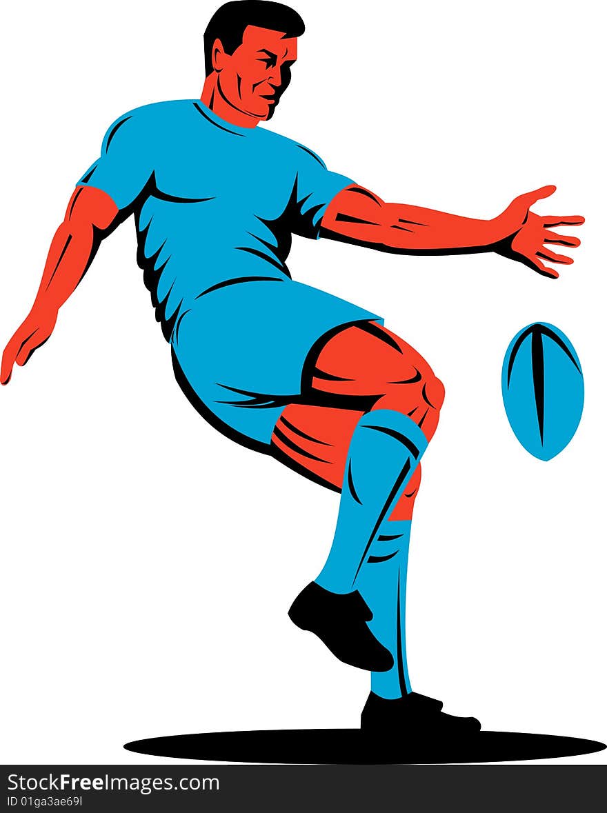 Rugby player kicking the ball