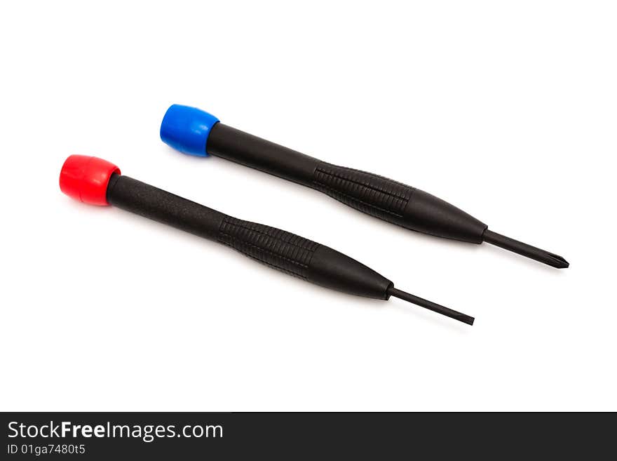 Two black screwdriver on a white background