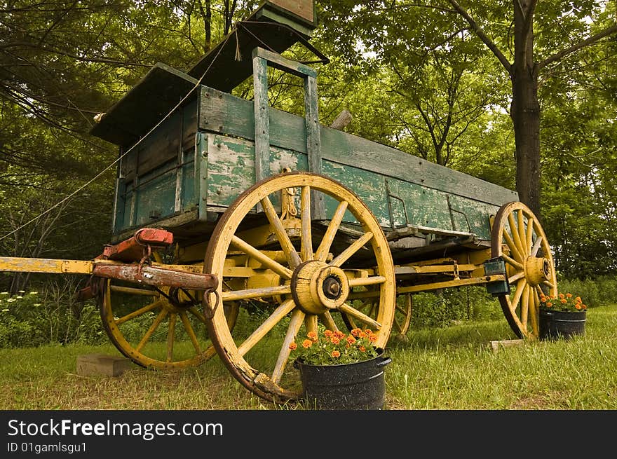 Old horse-drawn carriage in the country-side