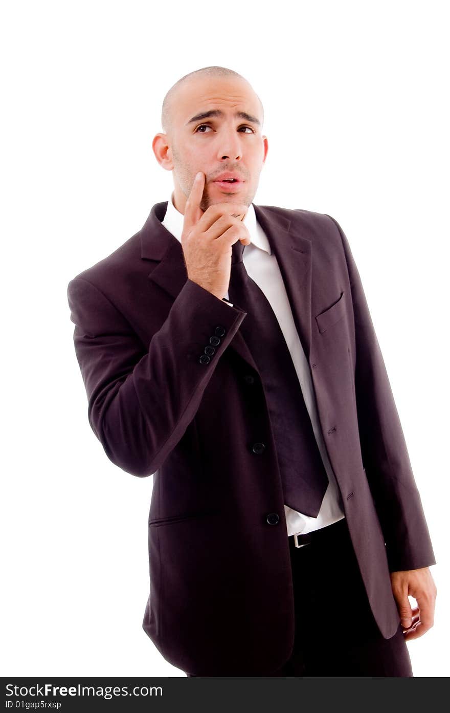 Thinking pose of businessman on an isolated background