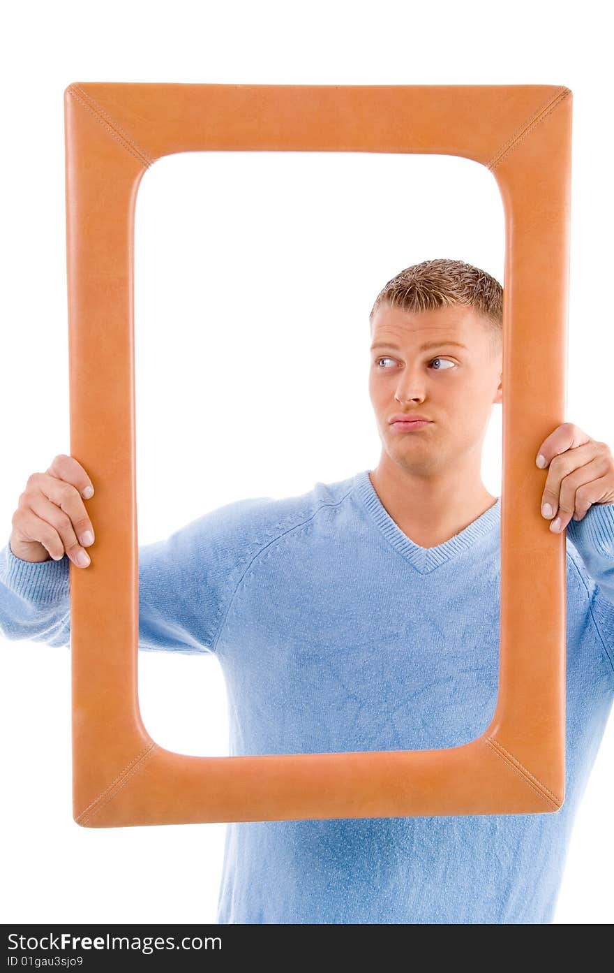 Adult man holding frame