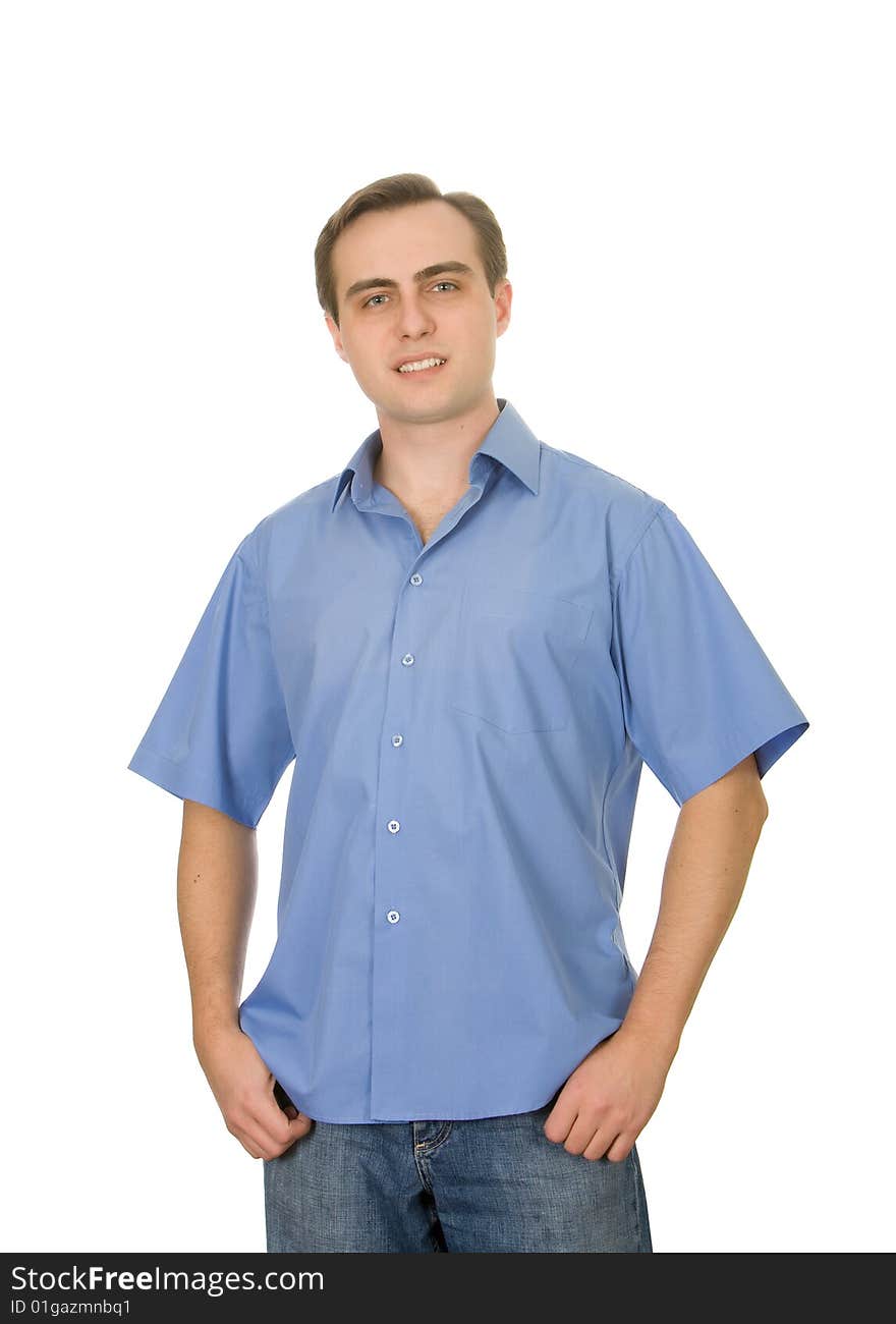 Studio shot of a young handsome guy. Isolated on white.