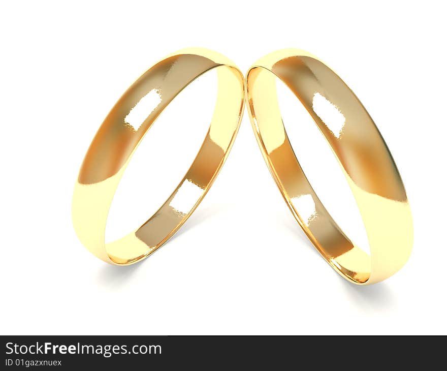 3d wedding rings isolated.