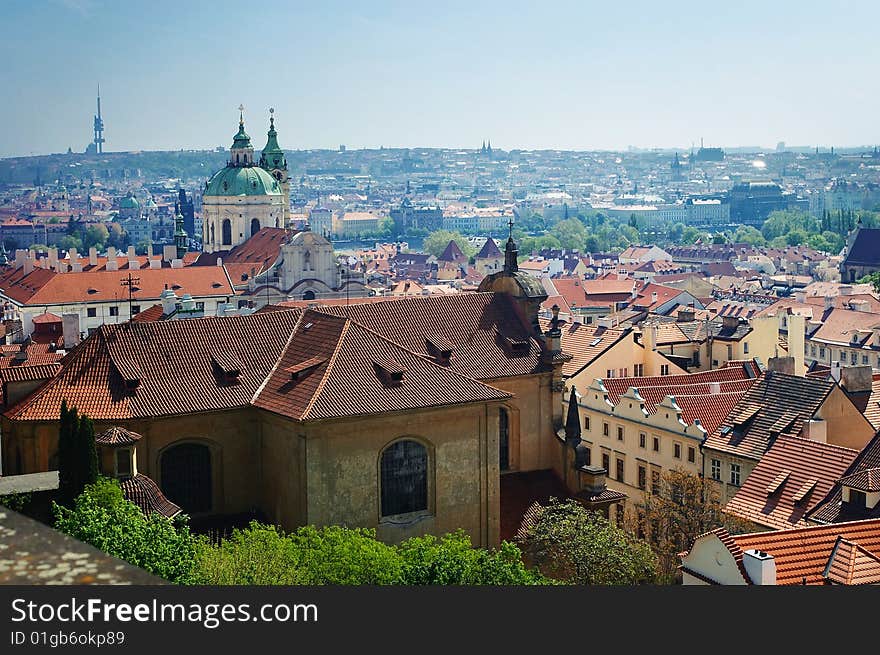 Red roofs of summer morning Prague. Red roofs of summer morning Prague