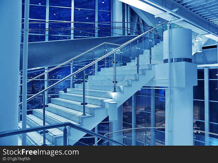 View  modern business hall  in blue color. View  modern business hall  in blue color