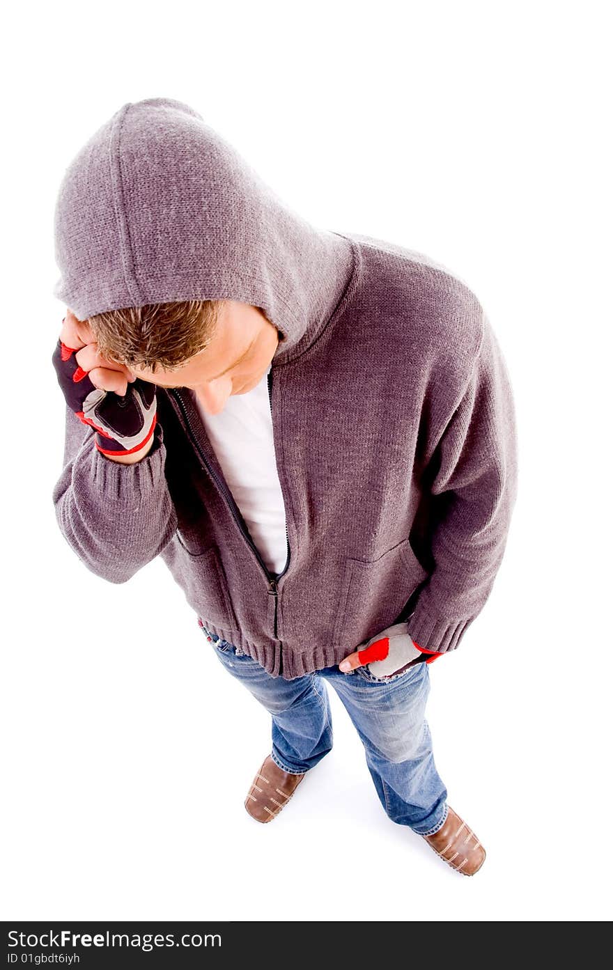 High angle view of standing man on an isolated background