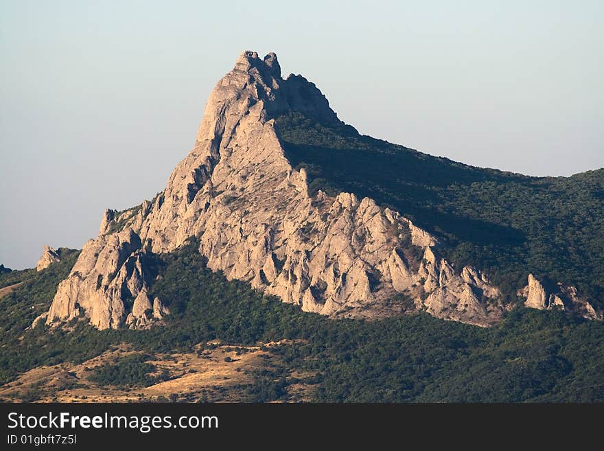 Kara Dag the mountain, Crimea. Evening light, telephoto