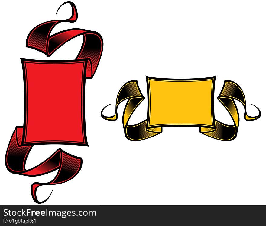 Red and yellow vector vignettes with ribbons. Red and yellow vector vignettes with ribbons