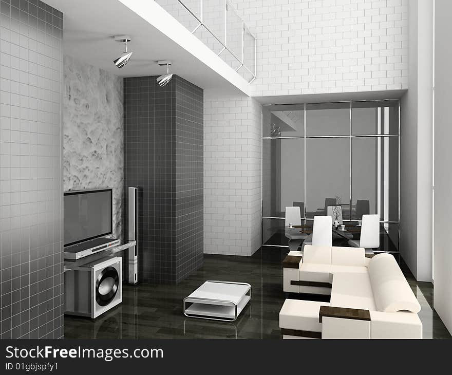 Modern interior of living room 3D