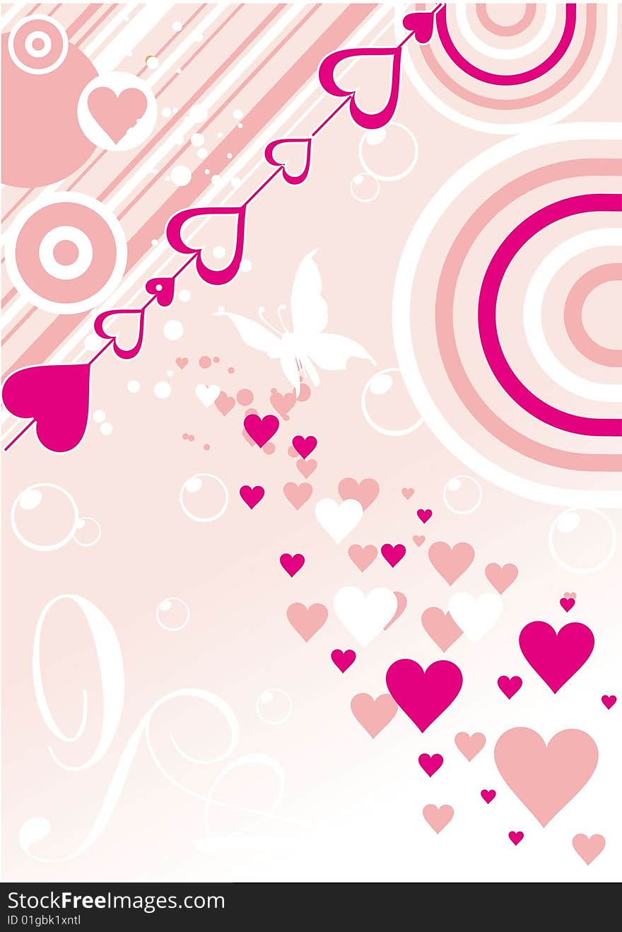 Background with heart,bubbles,concentric circles.