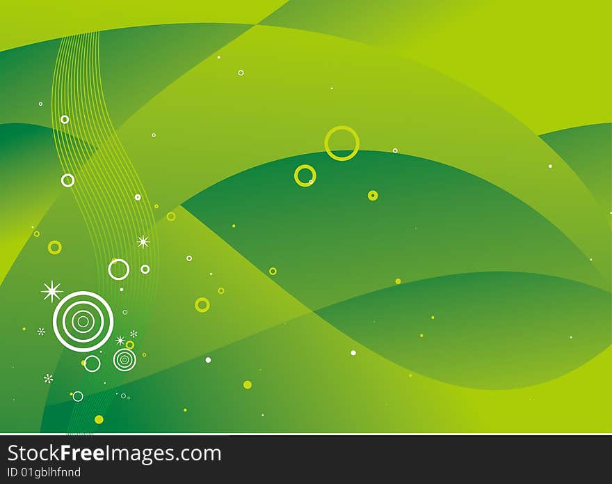 Green background with curves and concentric circles.