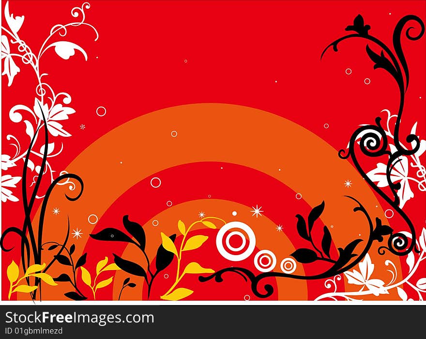 Background with floral ornament and concentric circles.