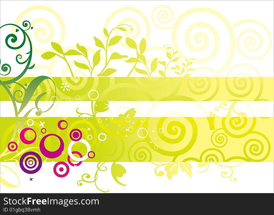 Background with floral ornament and circles.