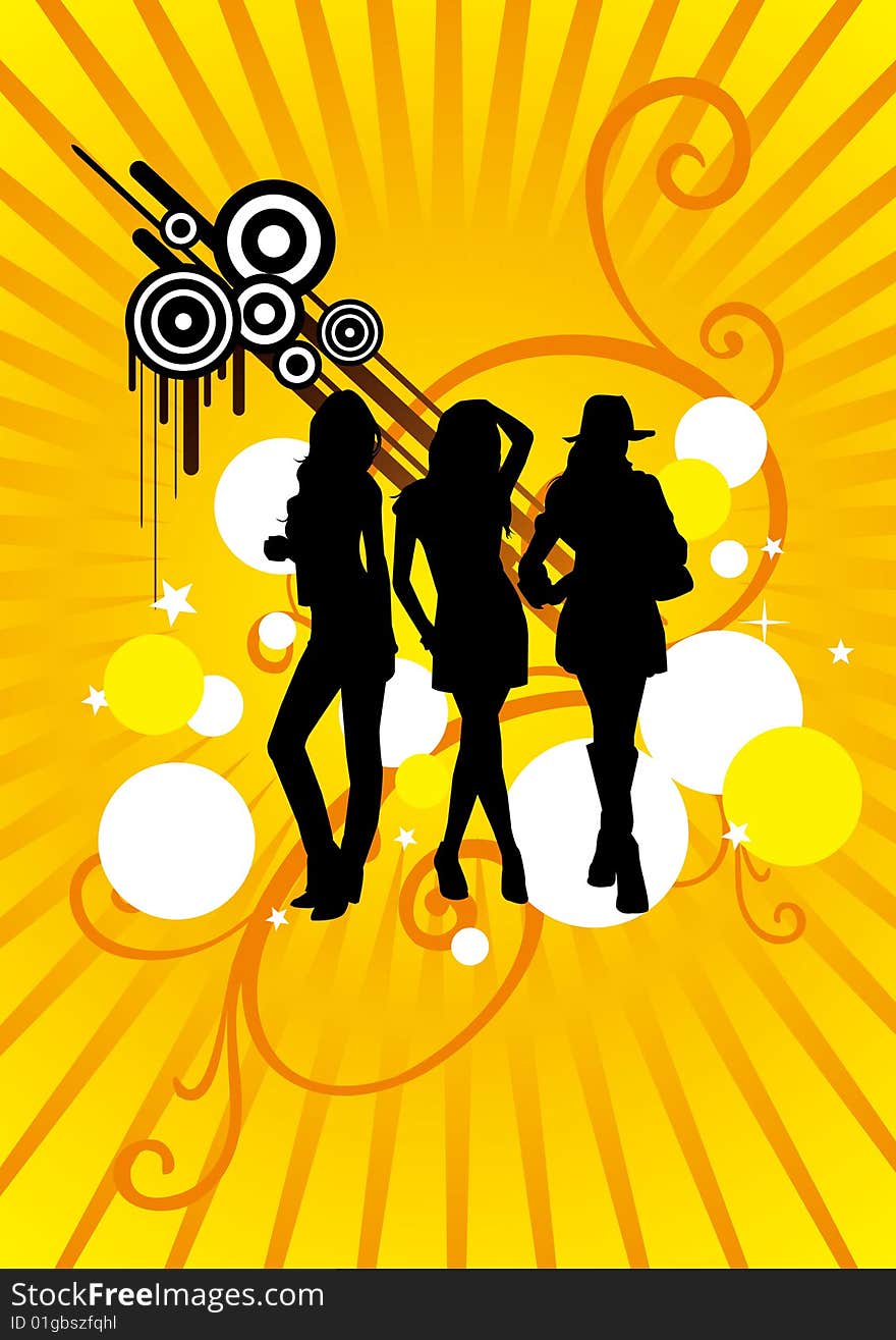 Bright background with women illustration.