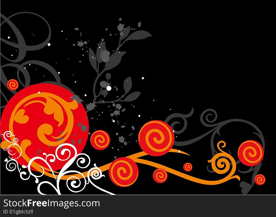 Background with floral ornament and spiral.