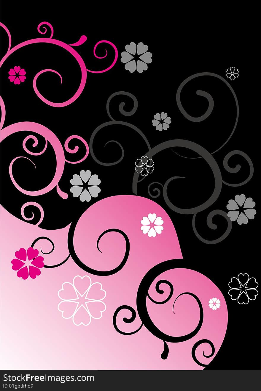 Background with floral ornament by heart shape.