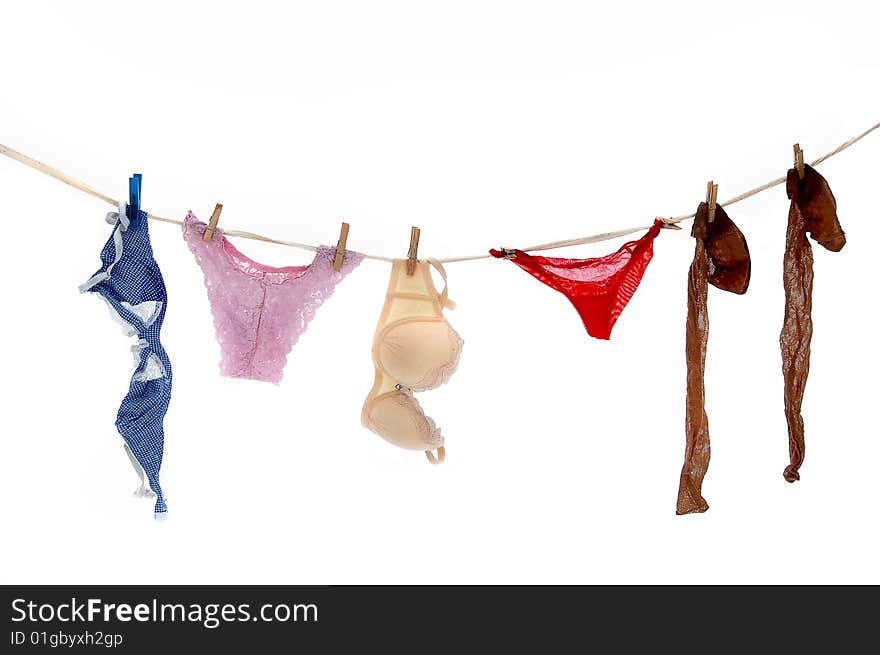 Lingerie, hanging on a cord. isolated