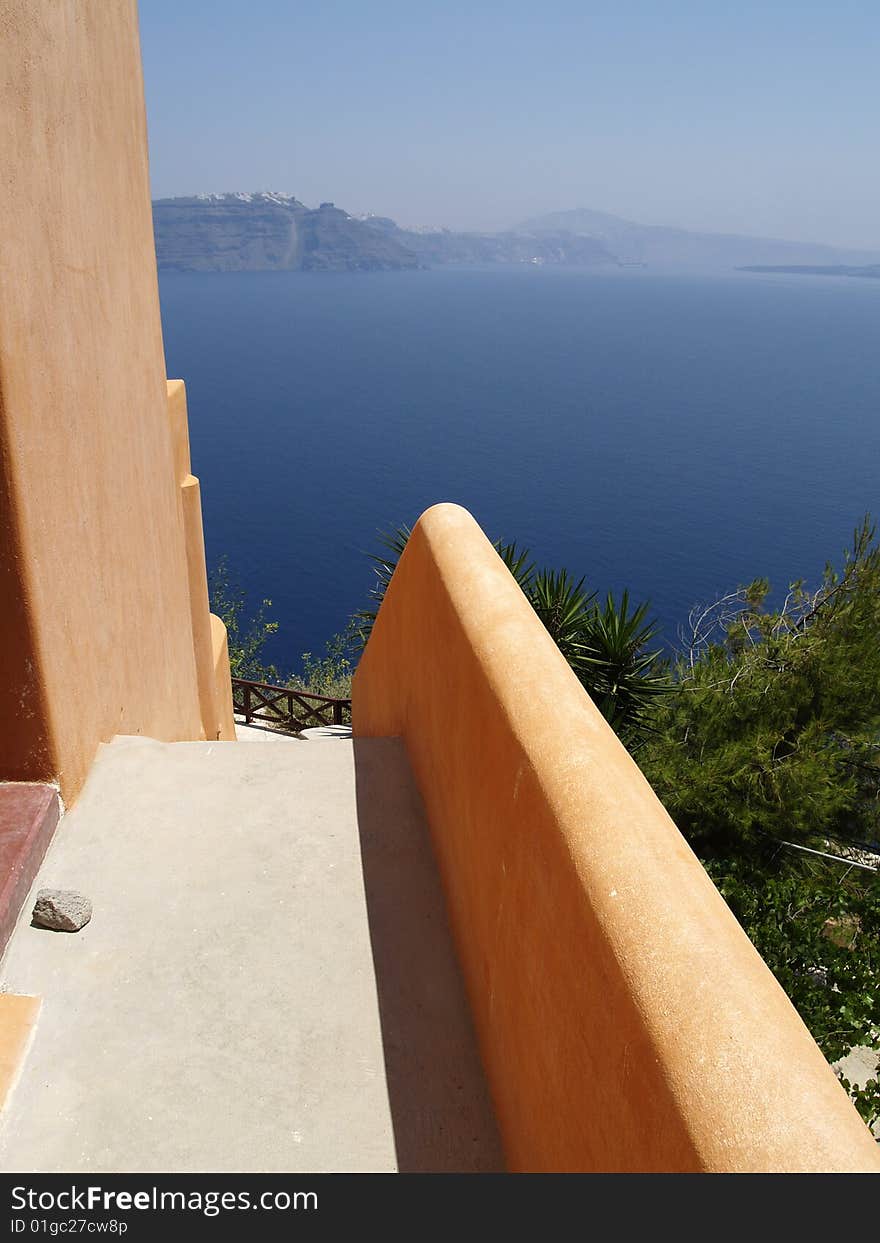 Orange walls and sea view on Santorini island, Greece. Orange walls and sea view on Santorini island, Greece