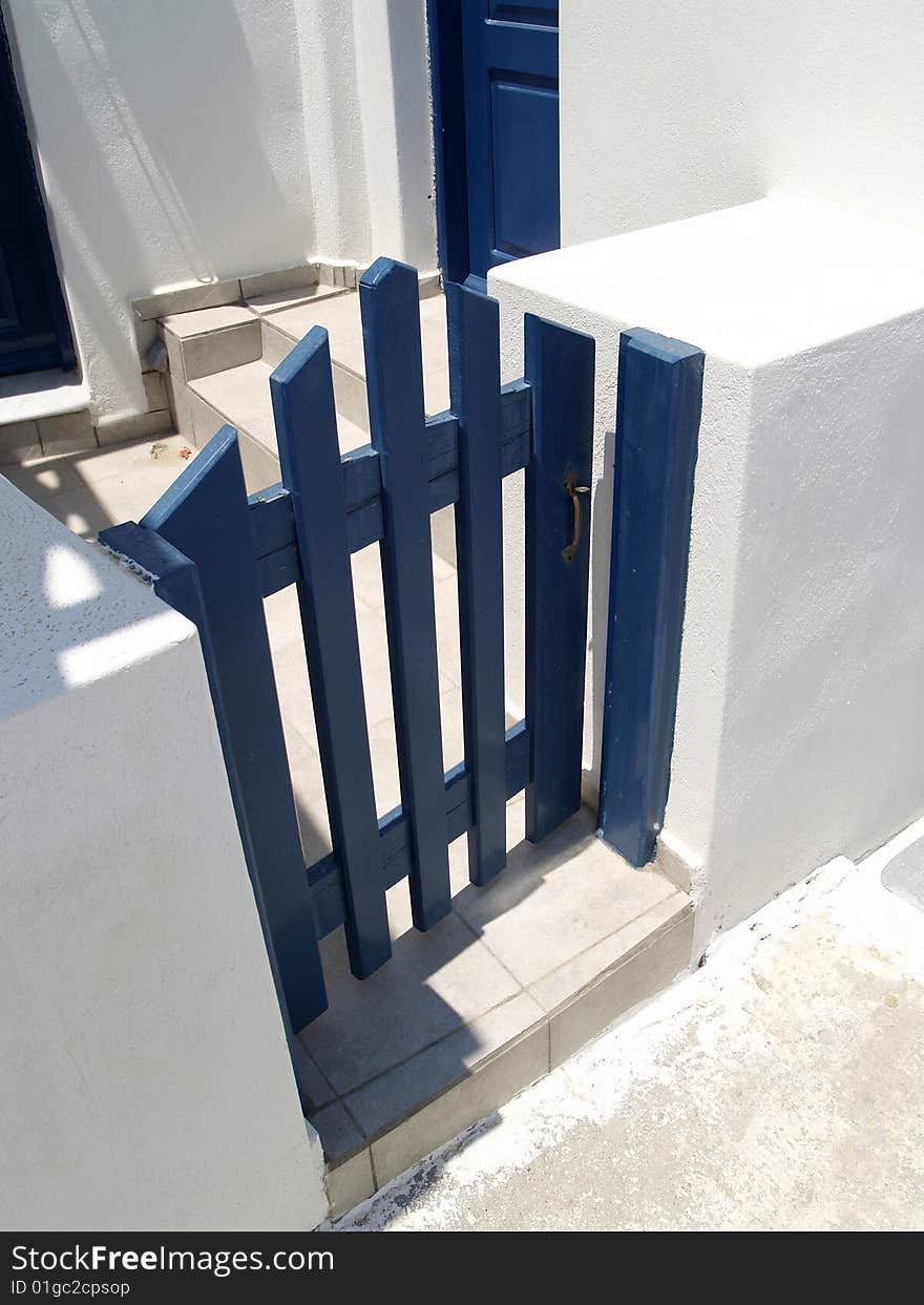 Blue gate on Santorini island