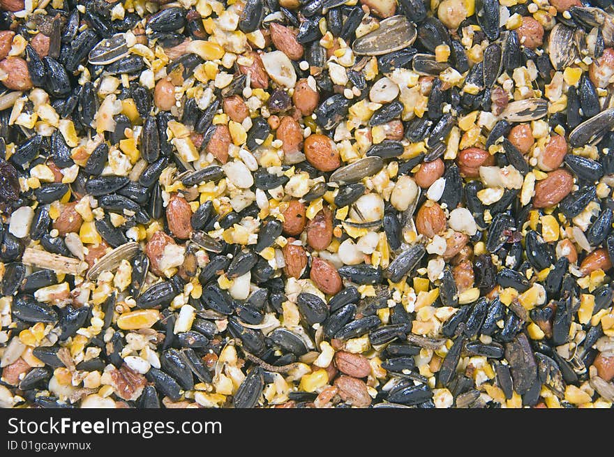 A background of assorted birdseed. A background of assorted birdseed