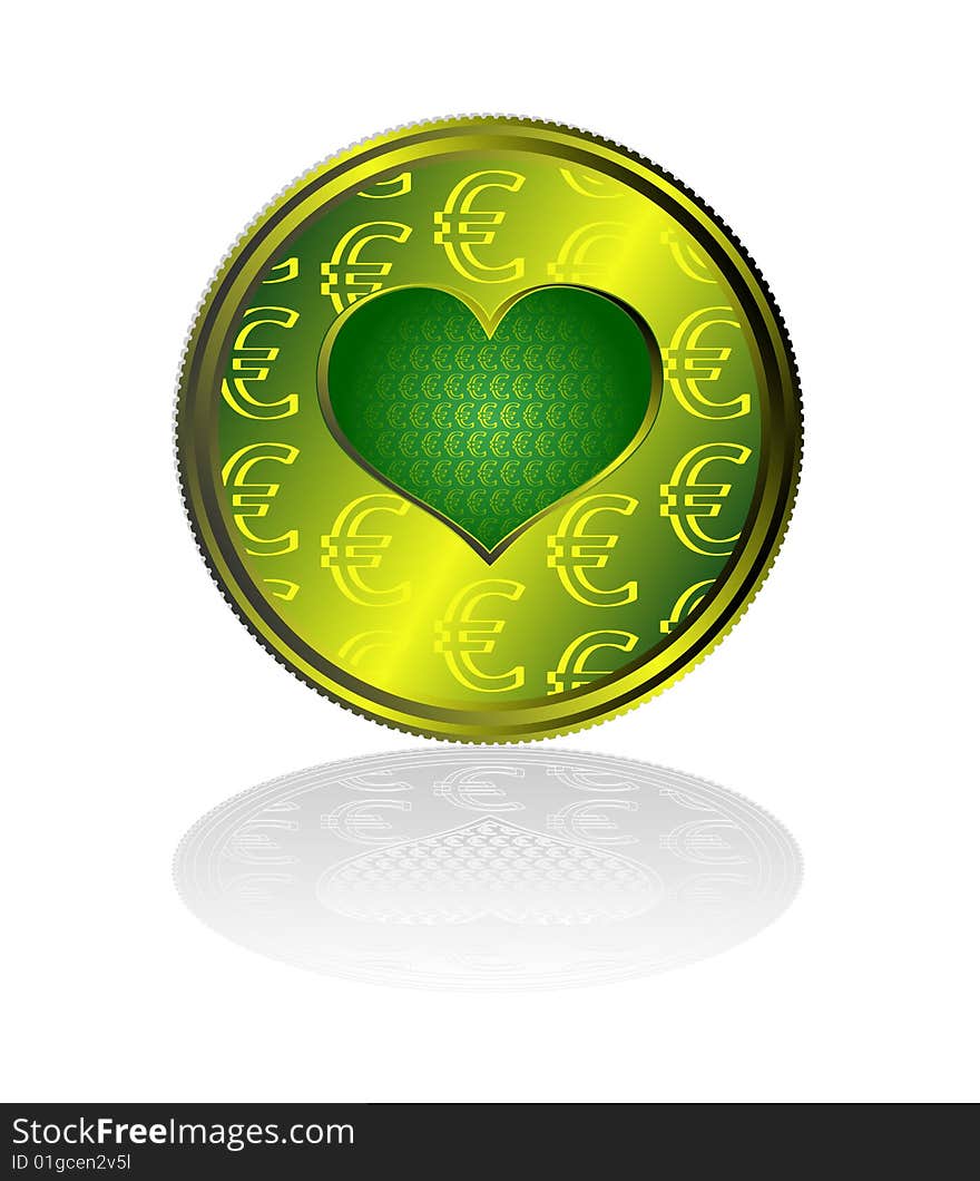 Concentration of Euro in heart. Vector file contains original seamless