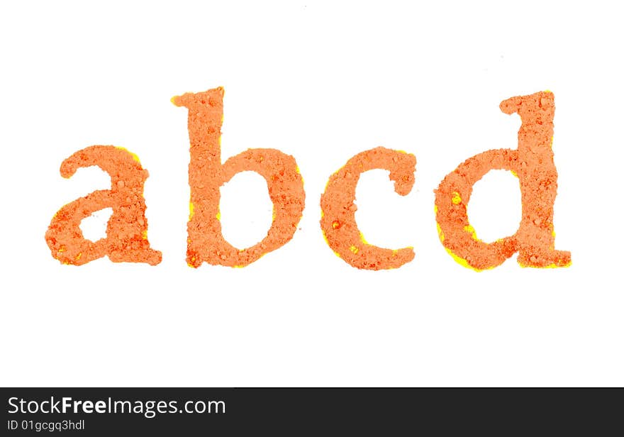 Original alphabet, the crushed orange chalk, letters abcd