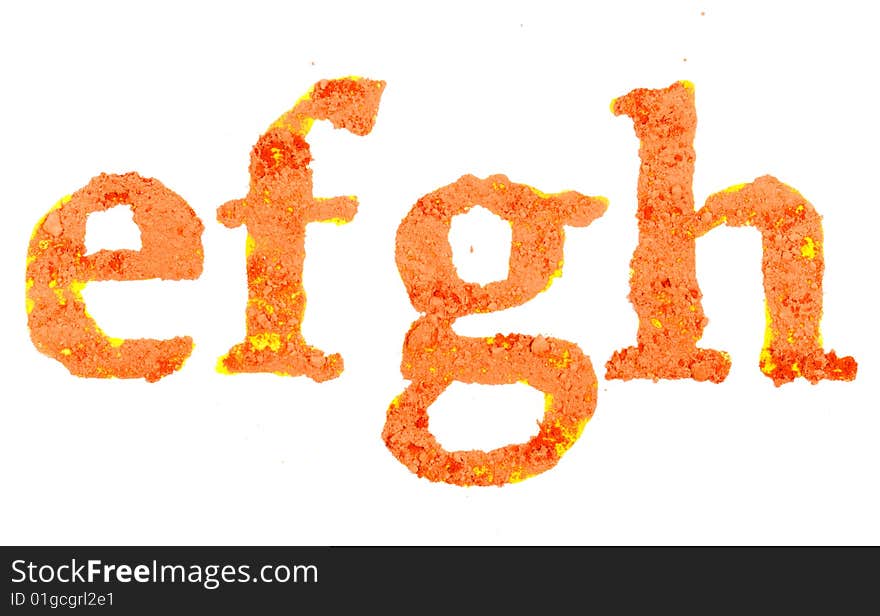 Original alphabet, the crushed orange chalk, letters efgh