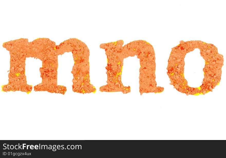 Original alphabet, the crushed orange chalk, letters mno