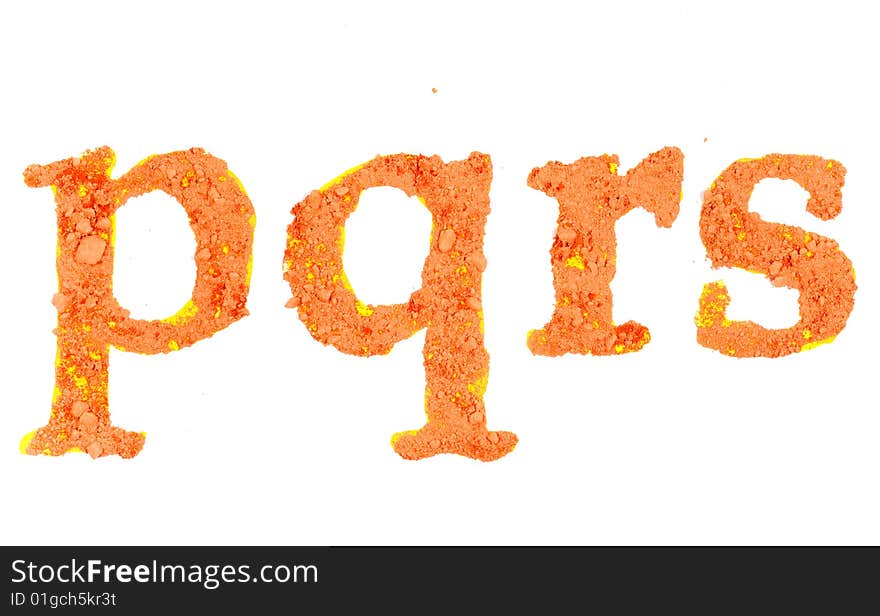 Original alphabet, the crushed orange chalk, letters pqrs