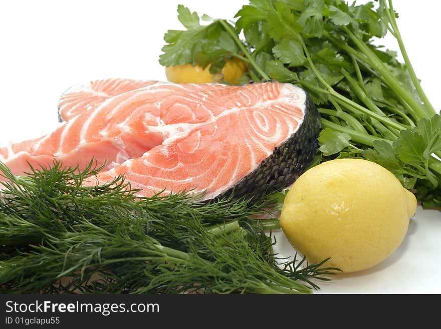 Steak red fish, white background, isolated