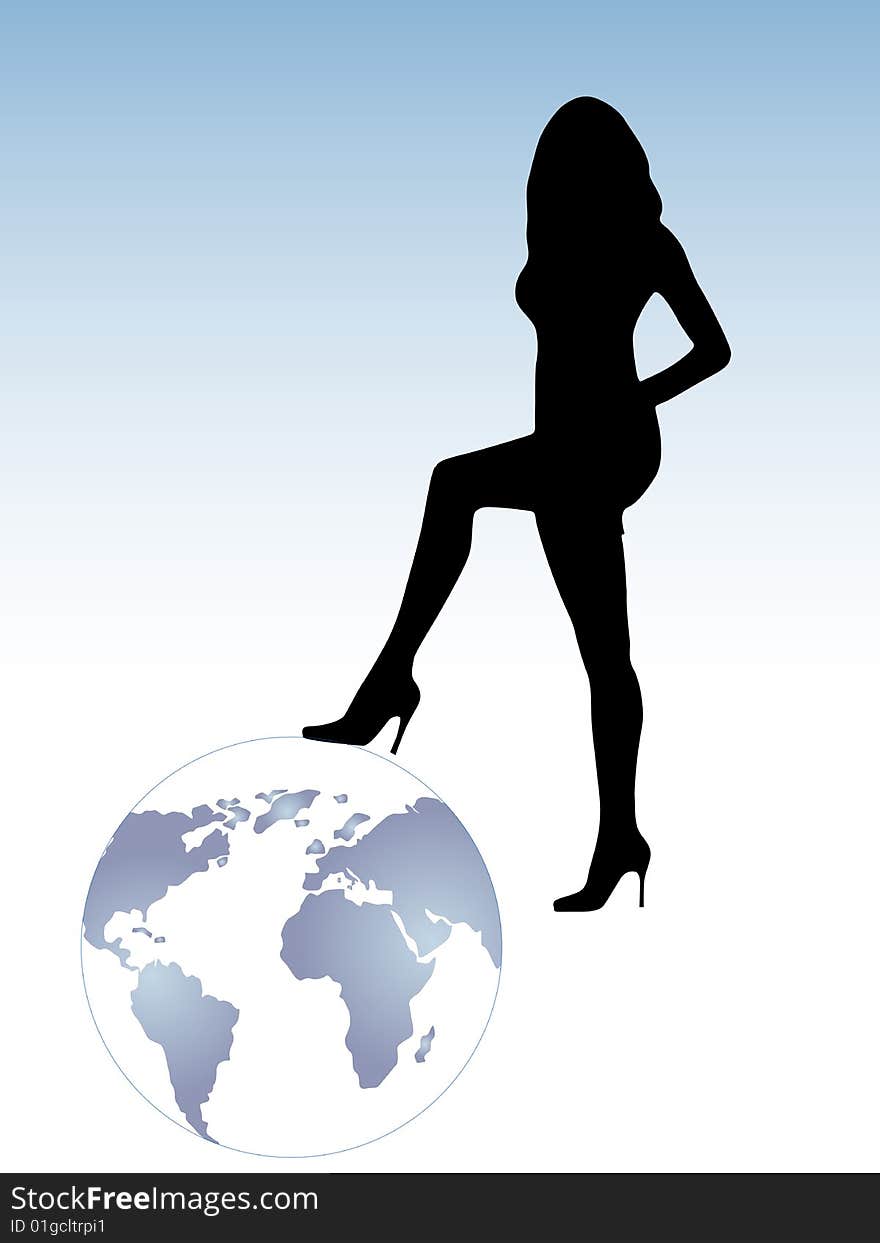 Illustration of business woman and map. Illustration of business woman and map